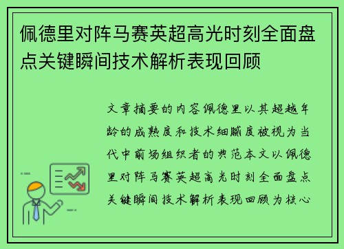 佩德里对阵马赛英超高光时刻全面盘点关键瞬间技术解析表现回顾 佩德里对阵马赛英超高光时刻全面盘点关键瞬间技术解析表现回顾